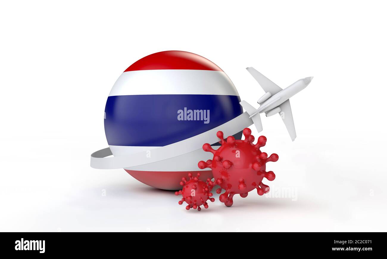 Thailandia cononavirus focolaio di viaggio concetto. Rendering 3D. Foto Stock