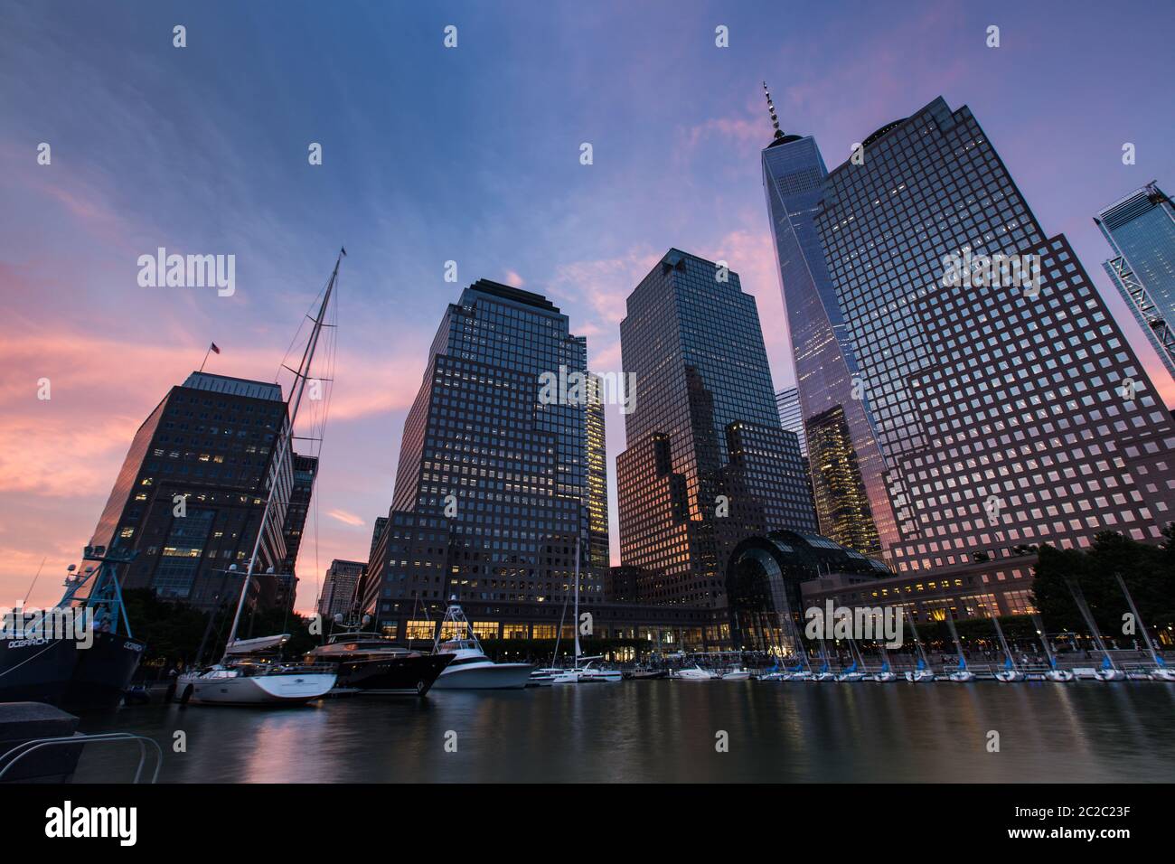 Tramonto al posto di Brookfield nel Battery Park, New York Stati Uniti Foto Stock