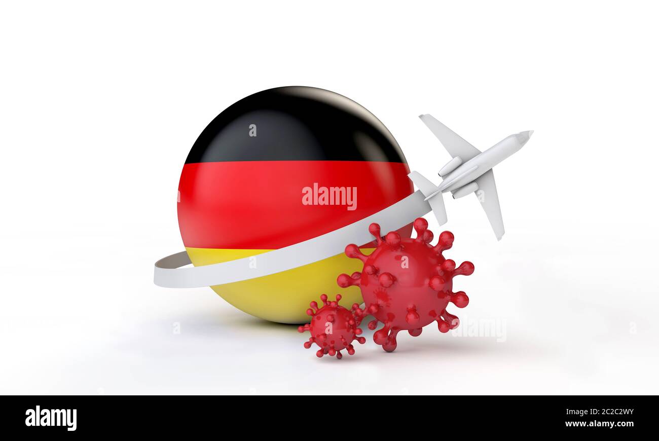 Germania concetto di viaggio di scoppio di cononavirus. Rendering 3D. Foto Stock