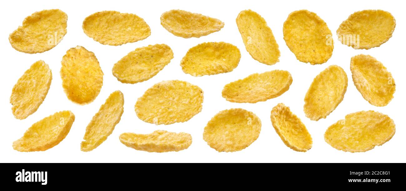 Sweet corn flakes isolato su sfondo bianco, raccolta Foto Stock