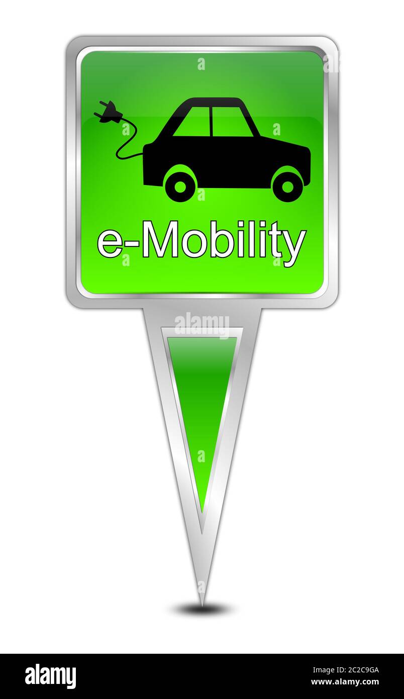 Puntatore mappa verde con illustrazione 3d e-Mobility â Foto Stock