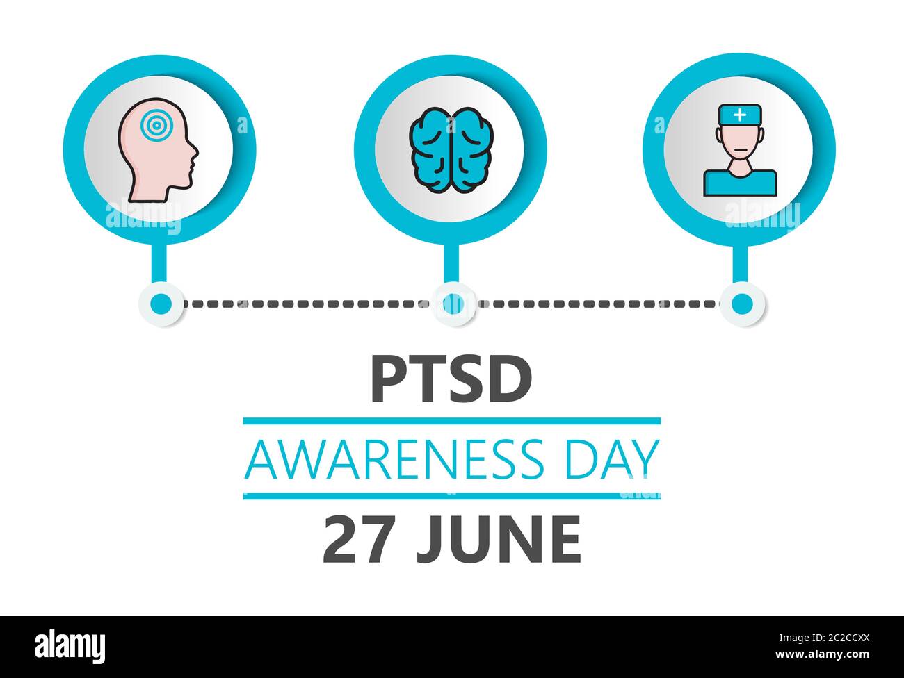La giornata di sensibilizzazione post traumatica sui disturbi da stress viene celebrata il 27 giugno. Vettore mensile PTSD per poster, banner, web, app. Salute mentale e depressione Illustrazione Vettoriale