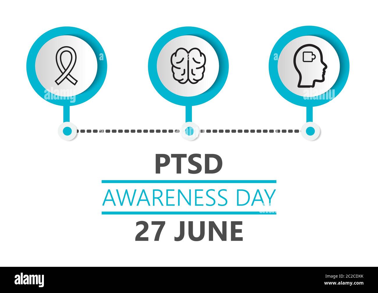 La giornata di sensibilizzazione post traumatica sui disturbi da stress viene celebrata il 27 giugno. Vettore mensile PTSD per poster, banner, web, app. Salute mentale e depressione Illustrazione Vettoriale
