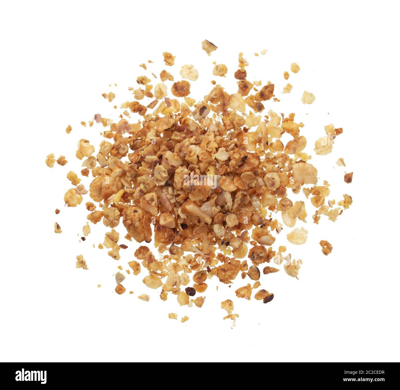 Pila di granola isolati su sfondo bianco, vista dall'alto Foto Stock