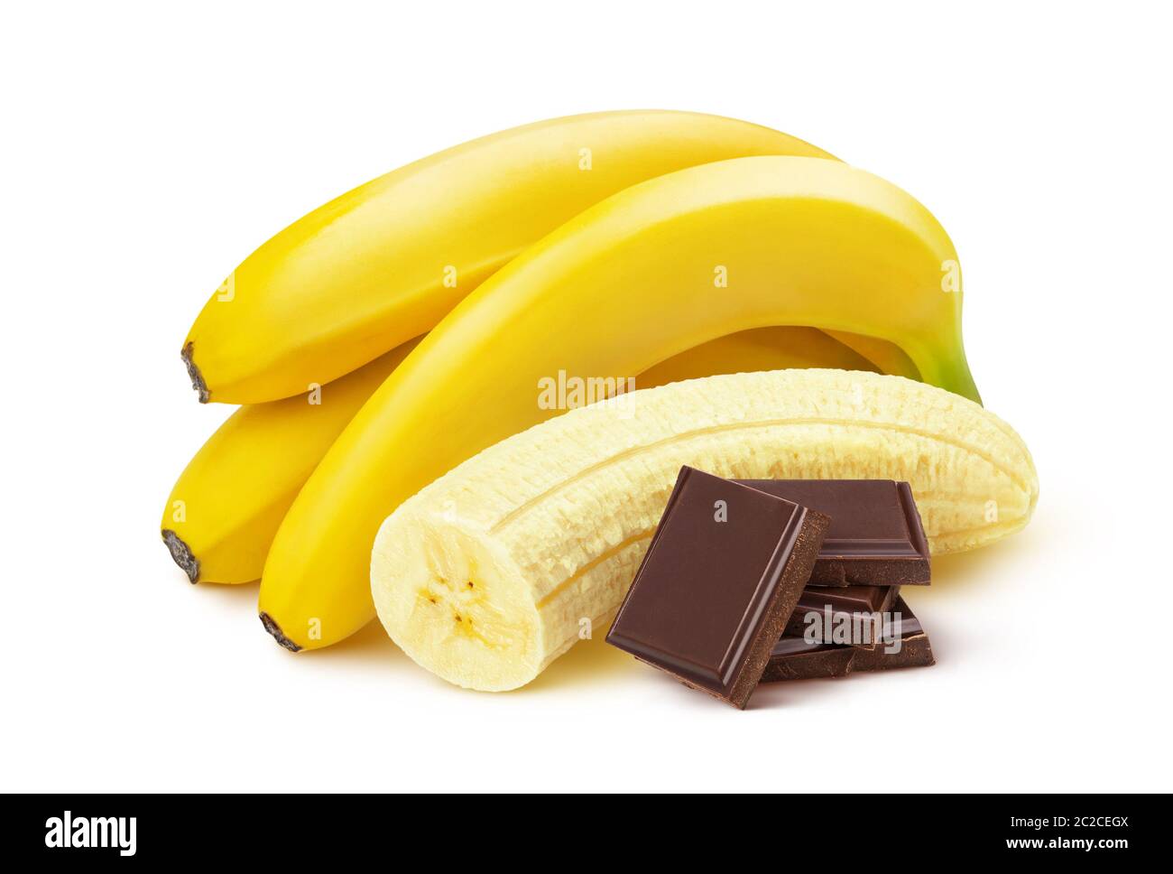 Banana e cioccolato isolato su sfondo bianco Foto Stock
