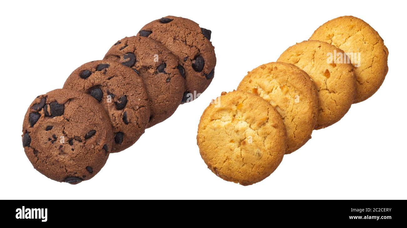 Pila di fiocchi d'avena cookies isolati su sfondo bianco Foto Stock