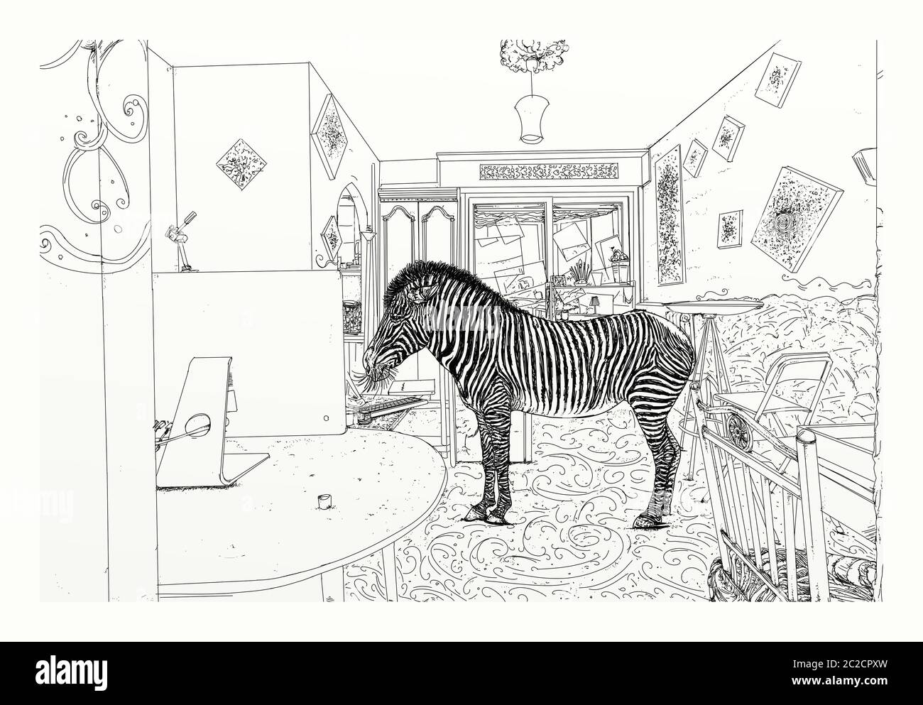 ritratto donna, disegni originali dipinti con acquerello su carta Foto Stock