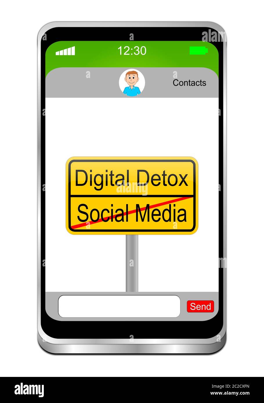 Smartphone moderno con Digital Detox - Social Media Sign - illustrazione 3D Foto Stock