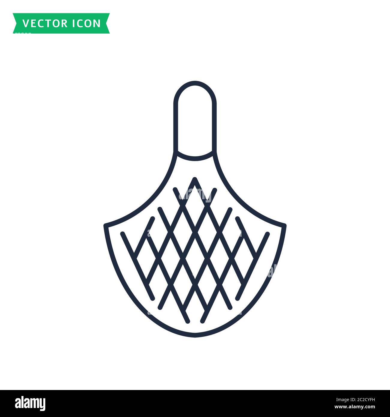 Borsa di mercato in mesh - icona della linea isolata su sfondo bianco. Concetto di zero sprechi. Simbolo del cordoncino riutilizzabile ecologico. Segno vettore. Illustrazione Vettoriale