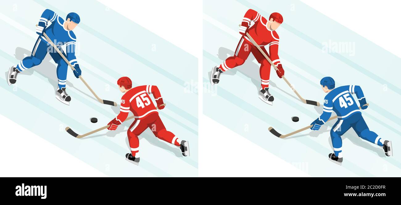Giocatore di hockey rosso contro il blu Illustrazione Vettoriale