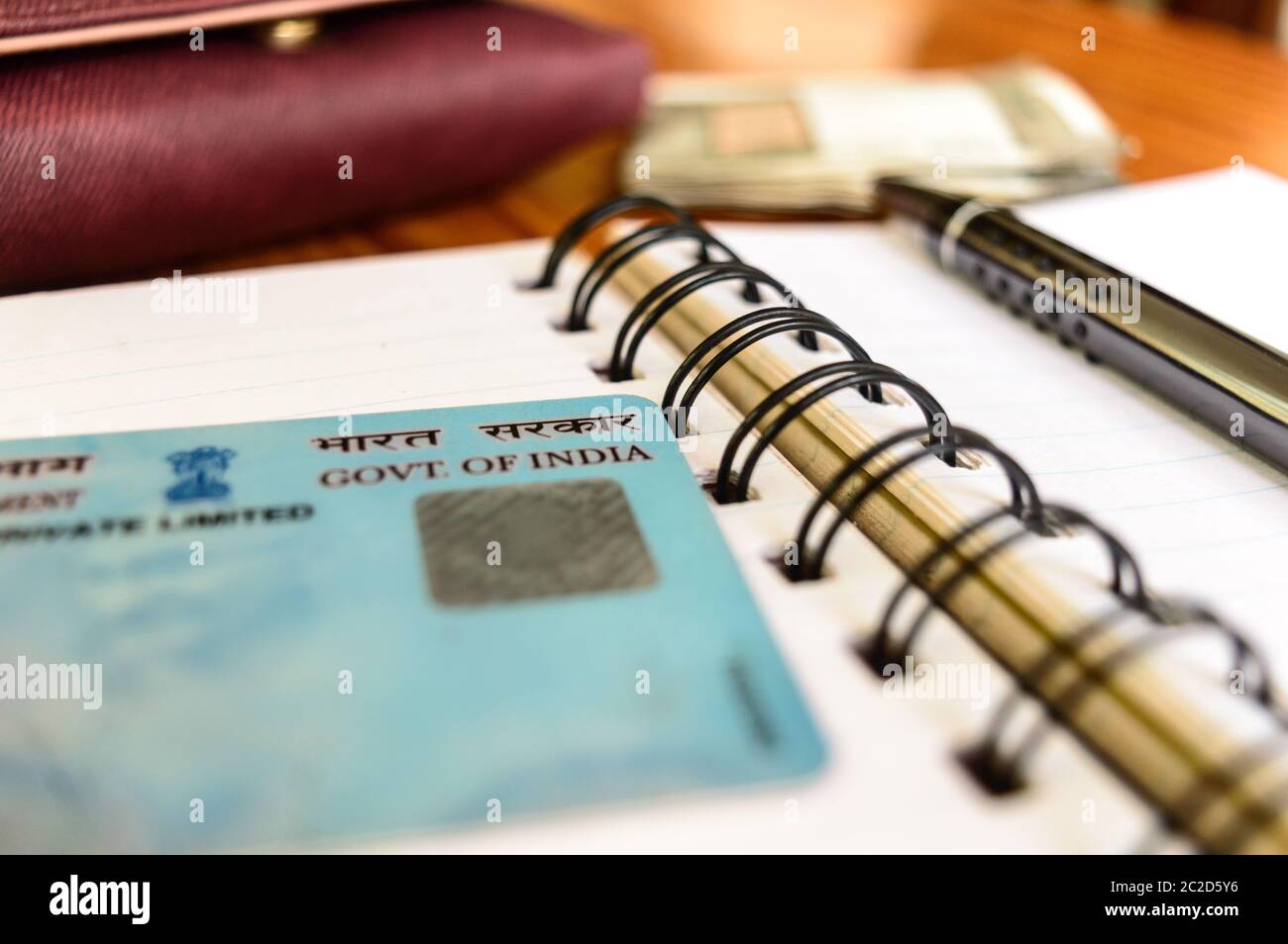 Kolkata India Jan 2019 - Chiusura del governo dell'India sulla scheda Pan (permanenti Numero di conto). Soft focus shallow DOF. Aadhaar è a 10 cifre identi Foto Stock