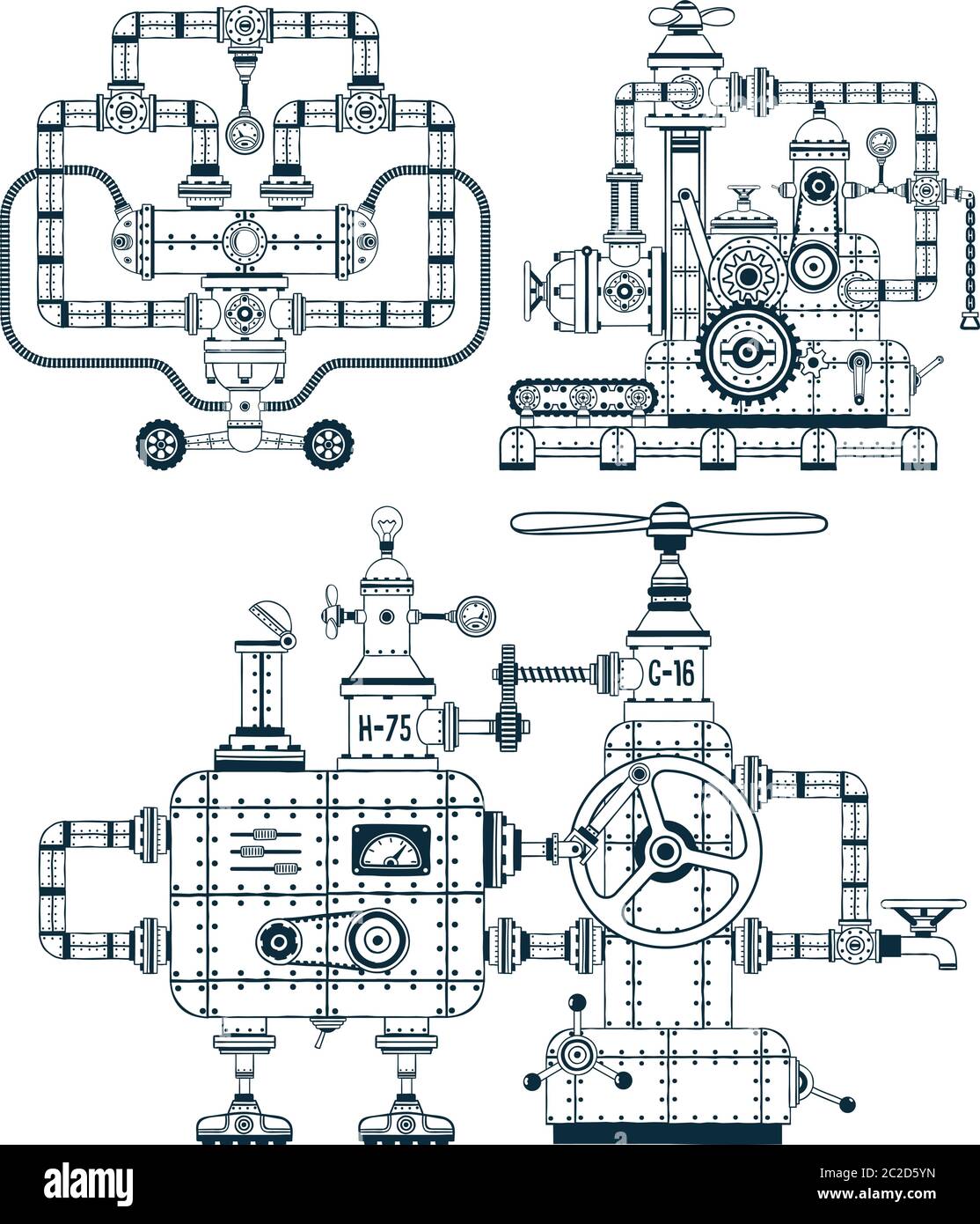 Fantastico set di dispositivi monocromatici industriali Illustrazione Vettoriale