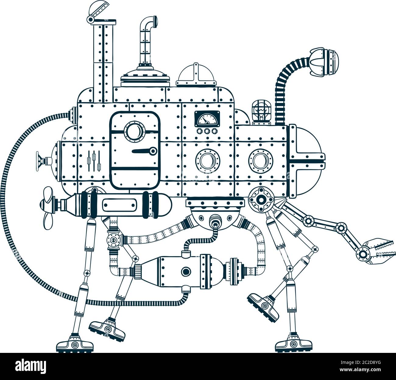 Fantastica macchina semovente Steampunk Illustrazione Vettoriale