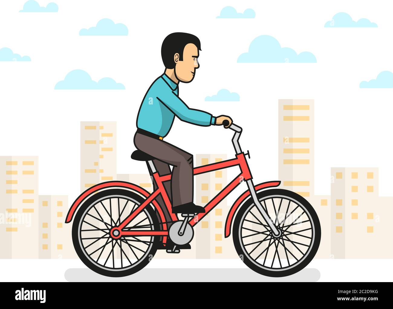Uomo in bicicletta in città Illustrazione Vettoriale