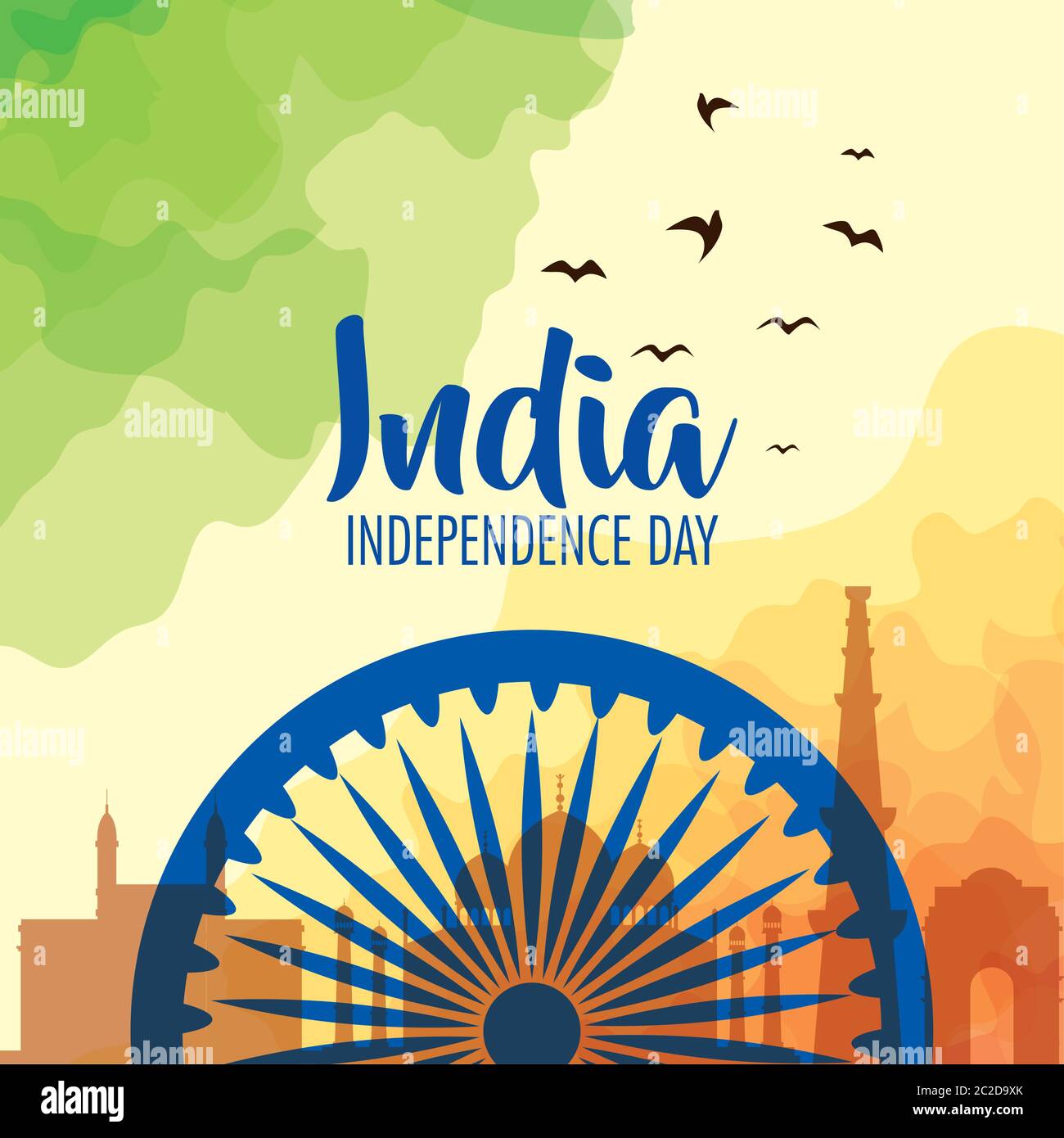 festa indiana del giorno dell'indipendenza con decorazione a ruota ashoka Illustrazione Vettoriale