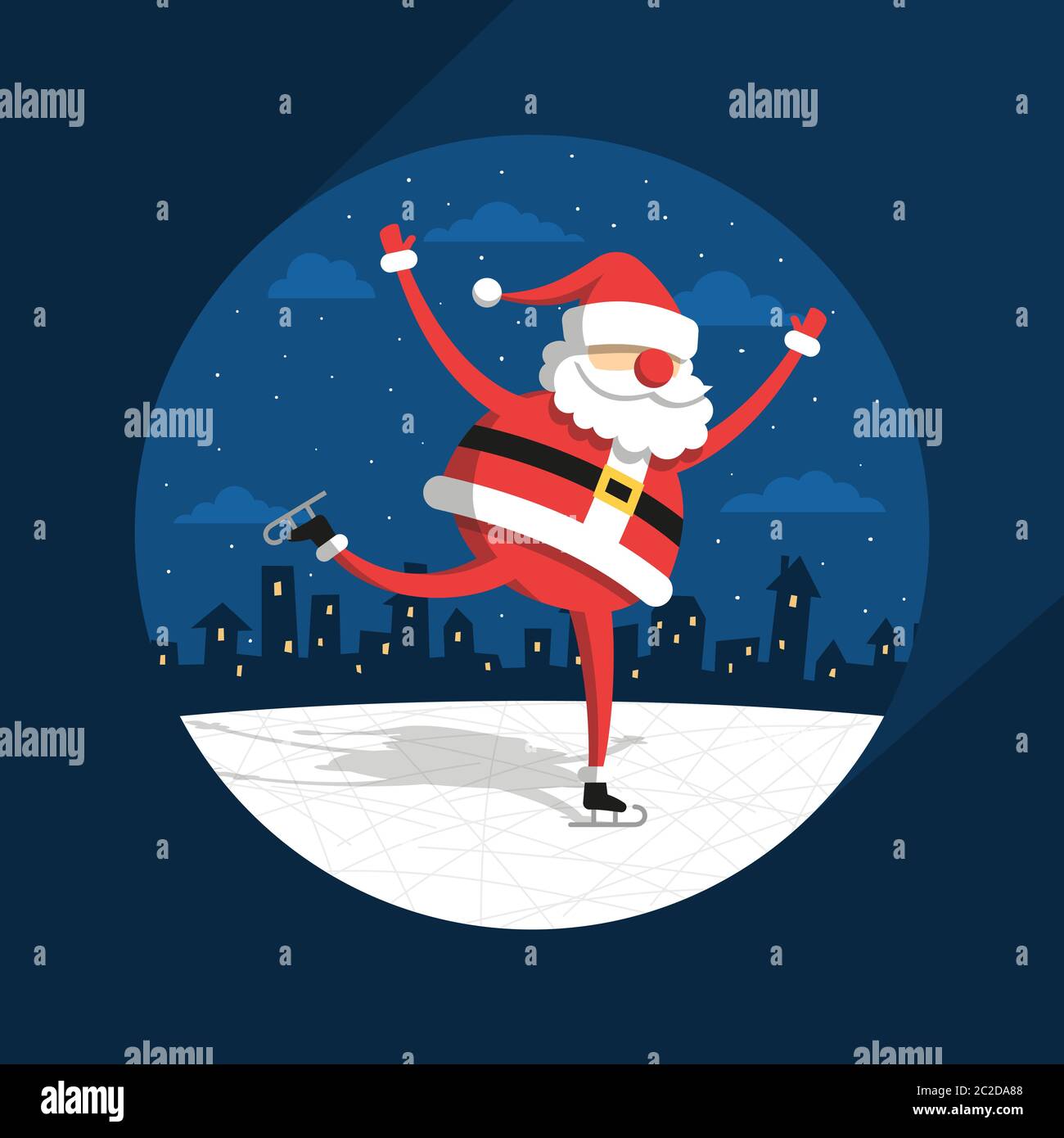 Divertente cartoon Babbo Natale pattinaggio Illustrazione Vettoriale