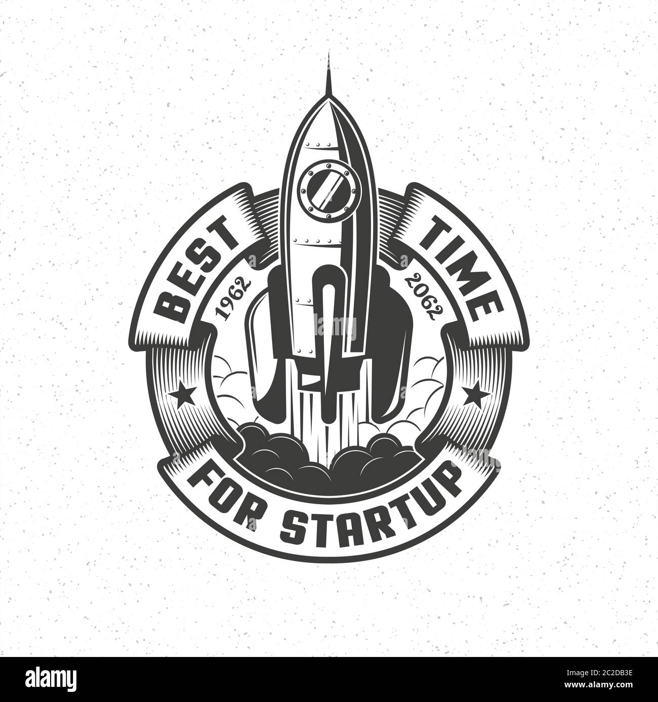 Logo con una navicella spaziale di lancio Illustrazione Vettoriale