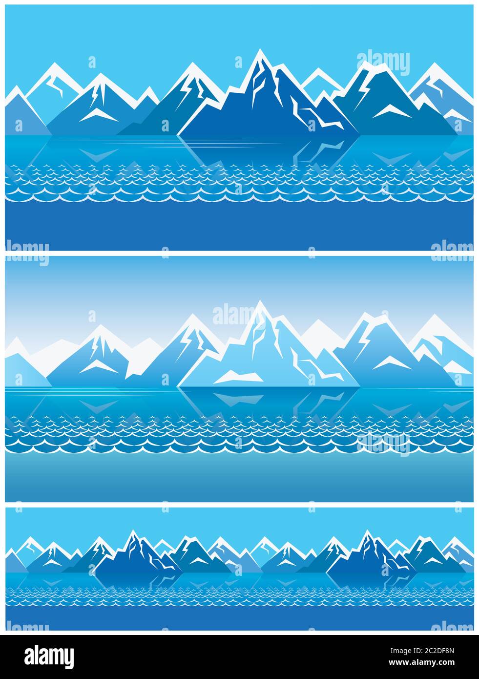 Due versioni di composizioni minimaliste senza giunture stilizzate che incorporano l'Oceano Artico e il freddo mare del Nord Illustrazione Vettoriale