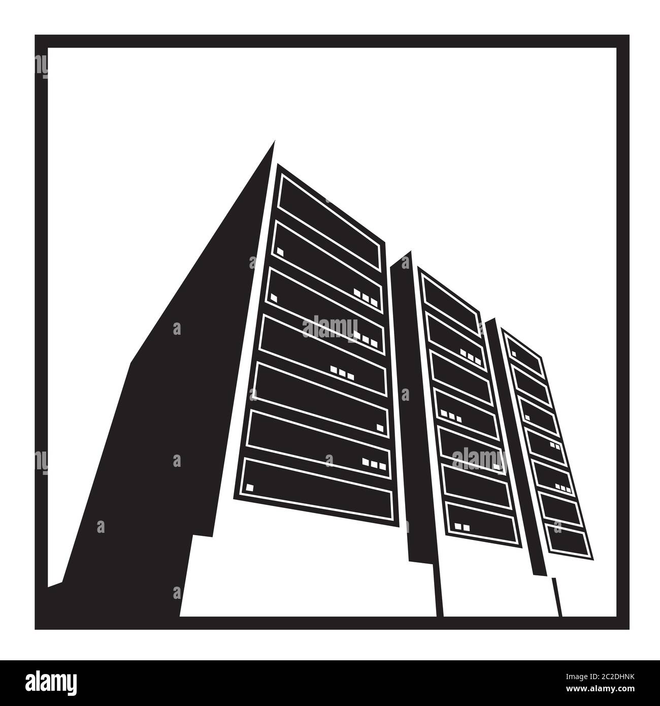 illustrazione stilizzata di un data center, un supercomputer, server e altre strutture di elaborazione Illustrazione Vettoriale