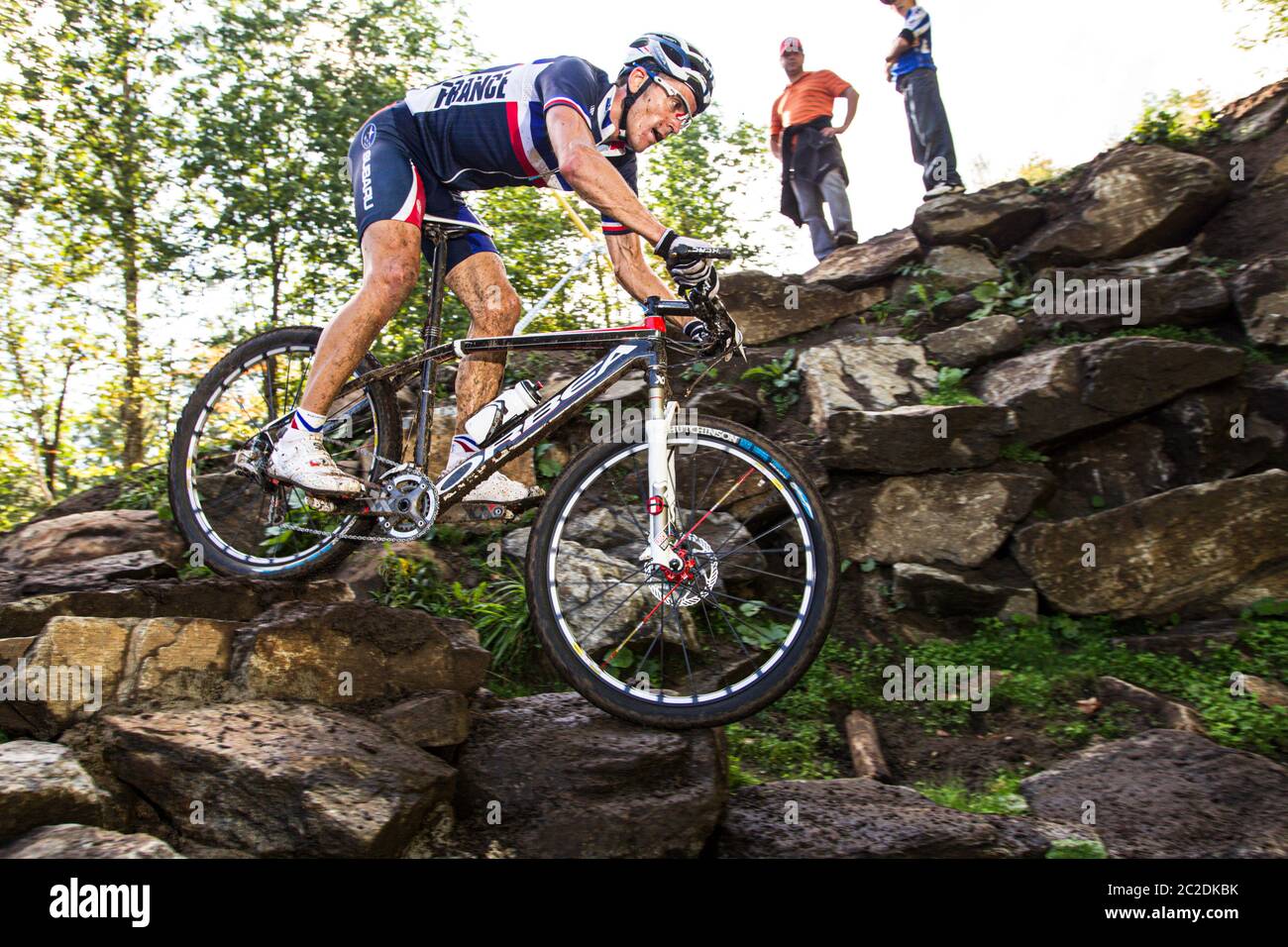 MONT ST ANNE, CANADA - 4 SETTEMBRE 2010. Julien Absalon (FR) corre per il Team Orbea ai Campionati del mondo di cross country di mountain bike UCI. Foto Stock