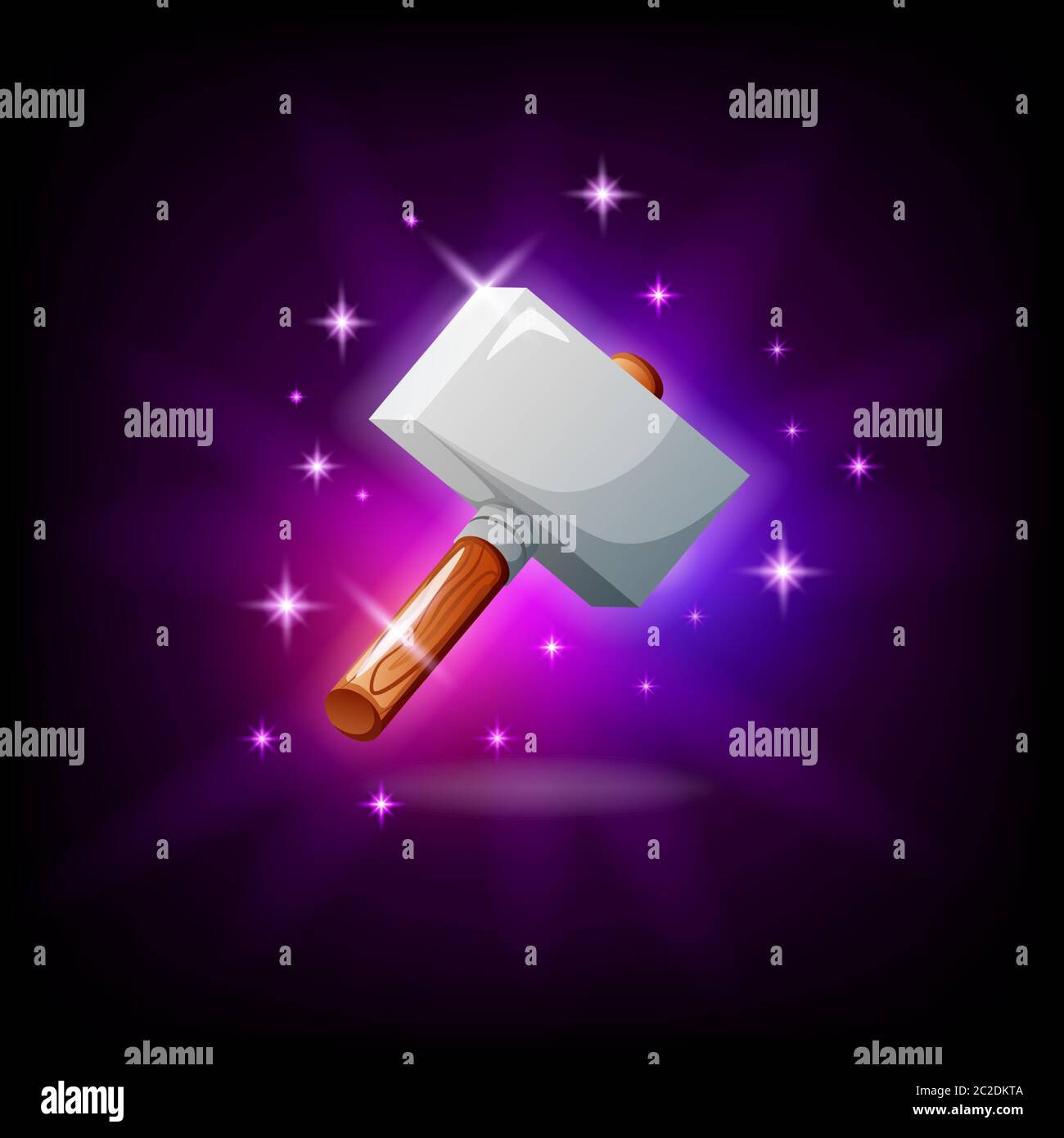 Icona dell'interfaccia utente grafica con scintille, sfondo scuro. App mobile fantasy Weapon o pittogramma di gioco per pc. Illustrazione vettoriale nel cartone Illustrazione Vettoriale