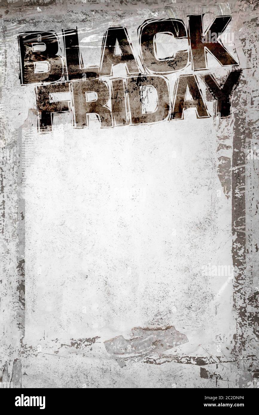 Venerdì nero Grunge sfondo con una schifezza telaio e resti di nastro Scotch e cellophane. Completamente modificabile. Sporco design artistico elemento, box, telaio Foto Stock