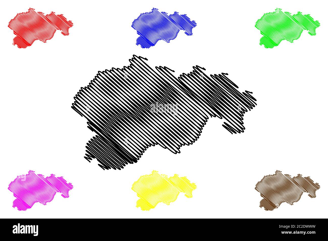 Gasa District (distretti del Bhutan, Regno del Bhutan) mappa illustrazione vettoriale, schizzo di scriba Gasa Dzongkhag mappa Illustrazione Vettoriale