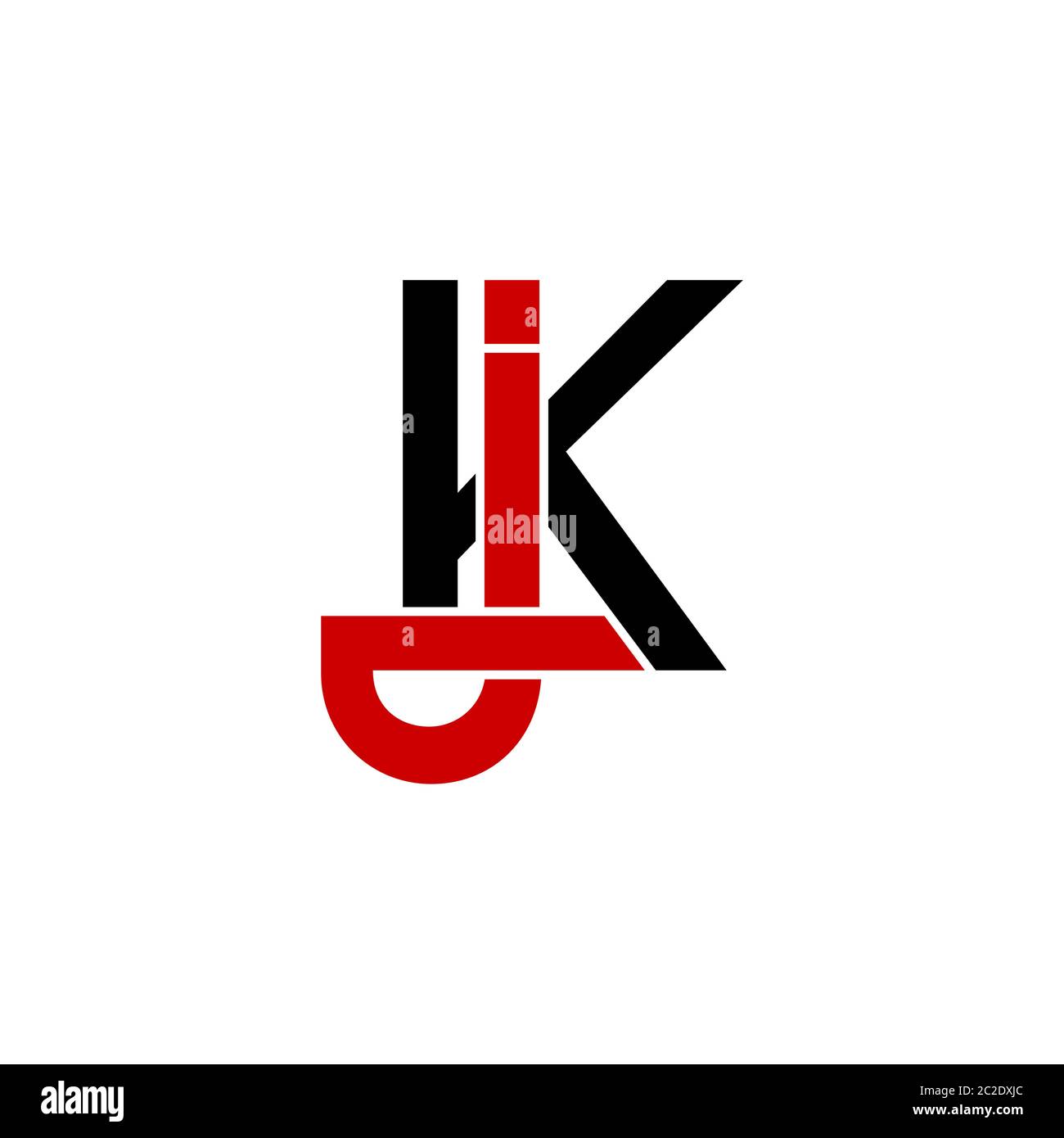 Modello di logo grafico con lettera iniziale KJ o JK, logo aziendale astratto, isolato su sfondo bianco. Illustrazione Vettoriale