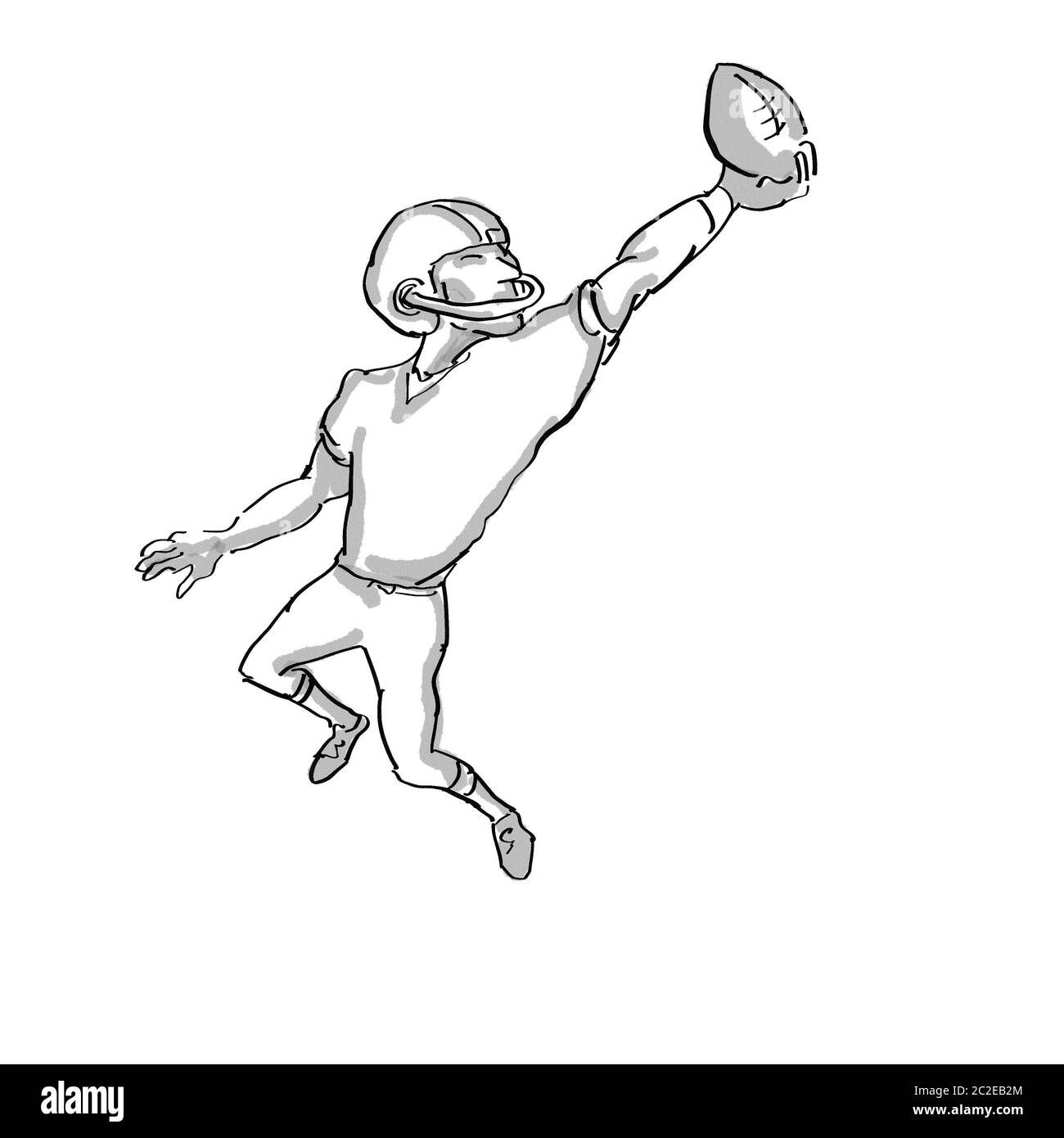Lo stile del fumetto illustrazione di un giocatore di football americano fatto in bianco e nero isolato su sfondo bianco Foto Stock