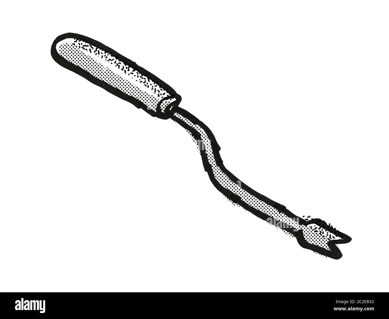 Rétro in stile cartoon il disegno di una mano weeder , un giardino o un utensile da giardinaggio attrezzature isolato su sfondo bianco fatto in bianco e nero Foto Stock