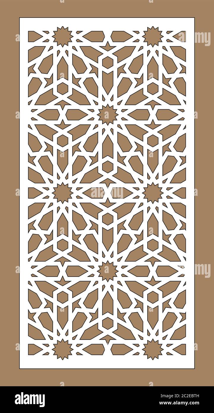 Pannello vettoriale taglio laser. Decorazioni a CNC, design jali, divisorio interno. Taglio laser islamico, arabico Illustrazione Vettoriale