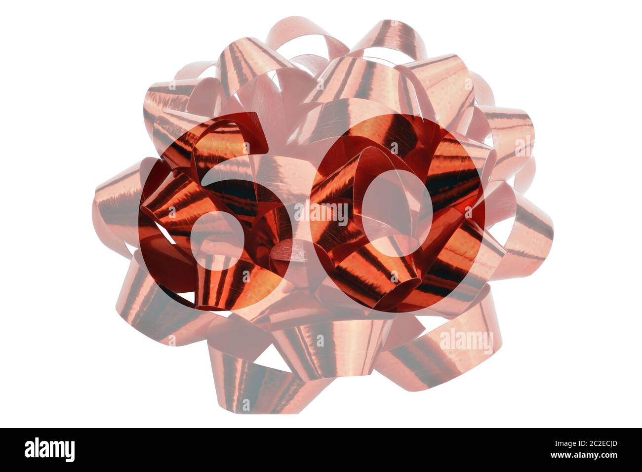 Il numero 60 evidenziato nella parte anteriore di una macro shot di Red Ribbon regalo Foto Stock