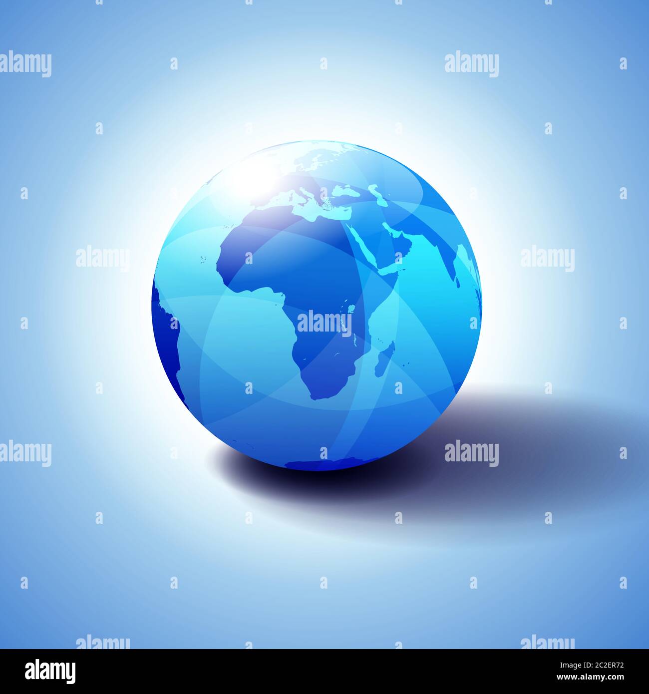 Africa, Arabia sfondo con l'icona Globe illustrazione 3D, lucida, sfera lucida con la mappa globale in blu sottile per una sensazione di trasparenza. Illustrazione Vettoriale