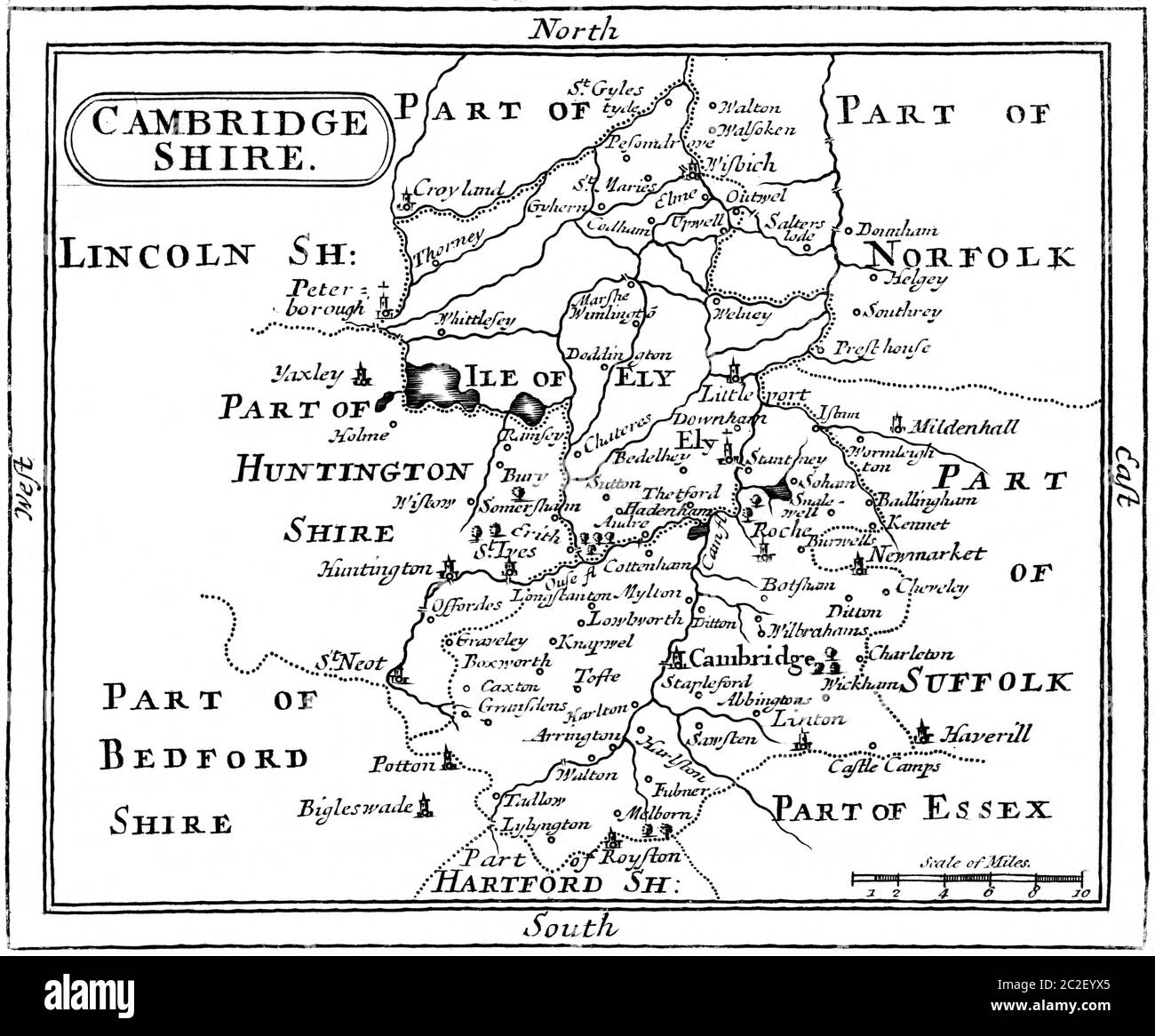 Una mappa di Cambridgeshire scansionata ad alta risoluzione da un libro pubblicato negli anni 1780. Si ritiene che questa immagine sia priva di tutti i diritti d'autore. Foto Stock