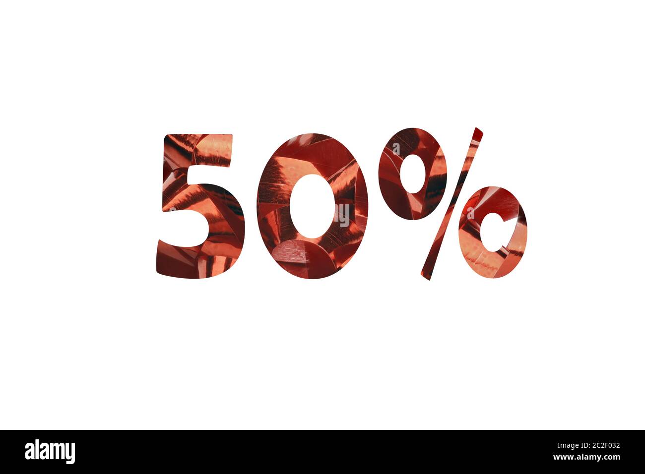 Rappresentazione simbolica di 50 percento di sconto con un taglio fuori il numero 50 e il segno di percentuale Foto Stock