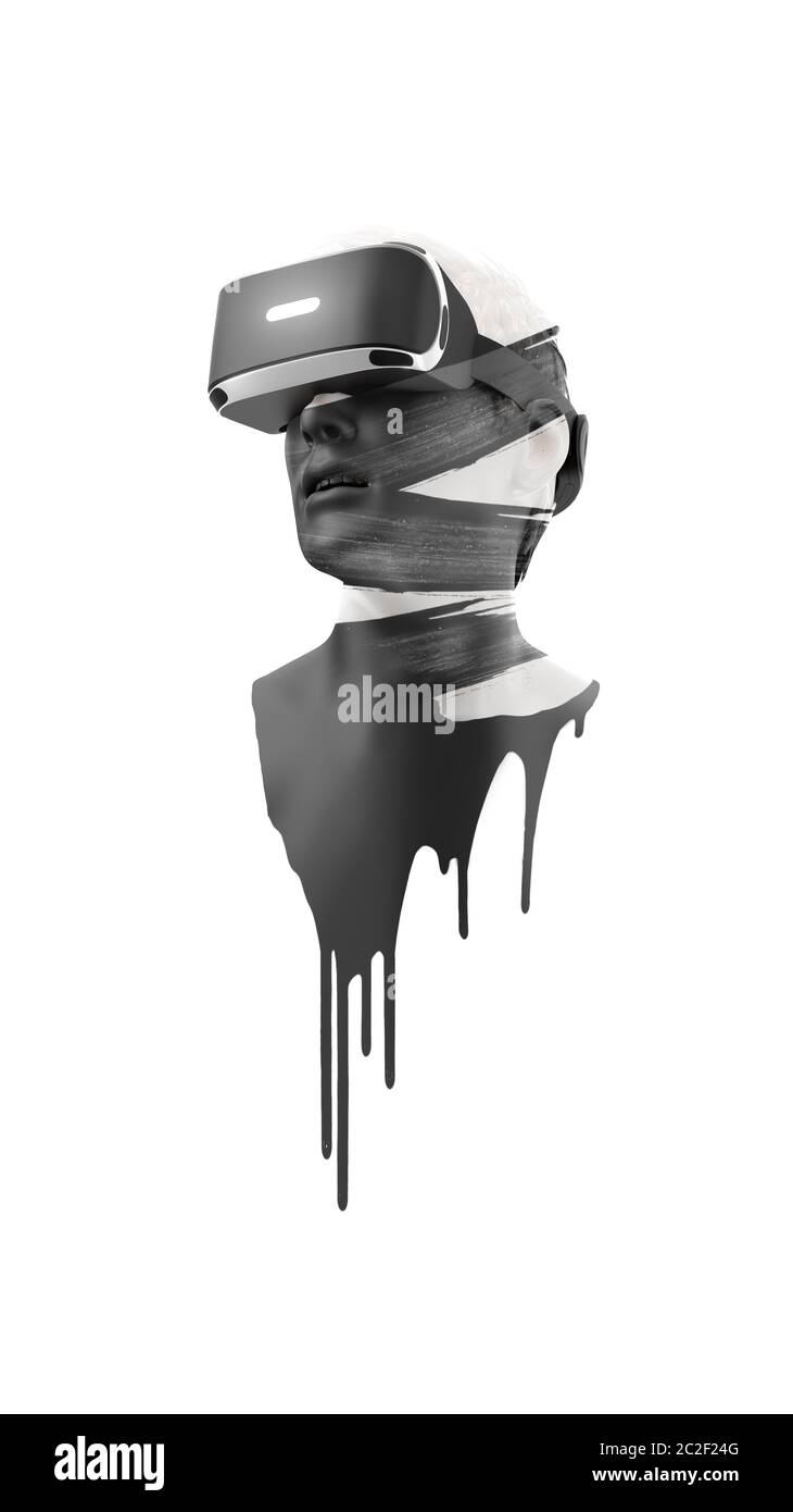 Visore VR, tecnologia. rendering 3d dell'uomo, con occhiali per realtà ...
