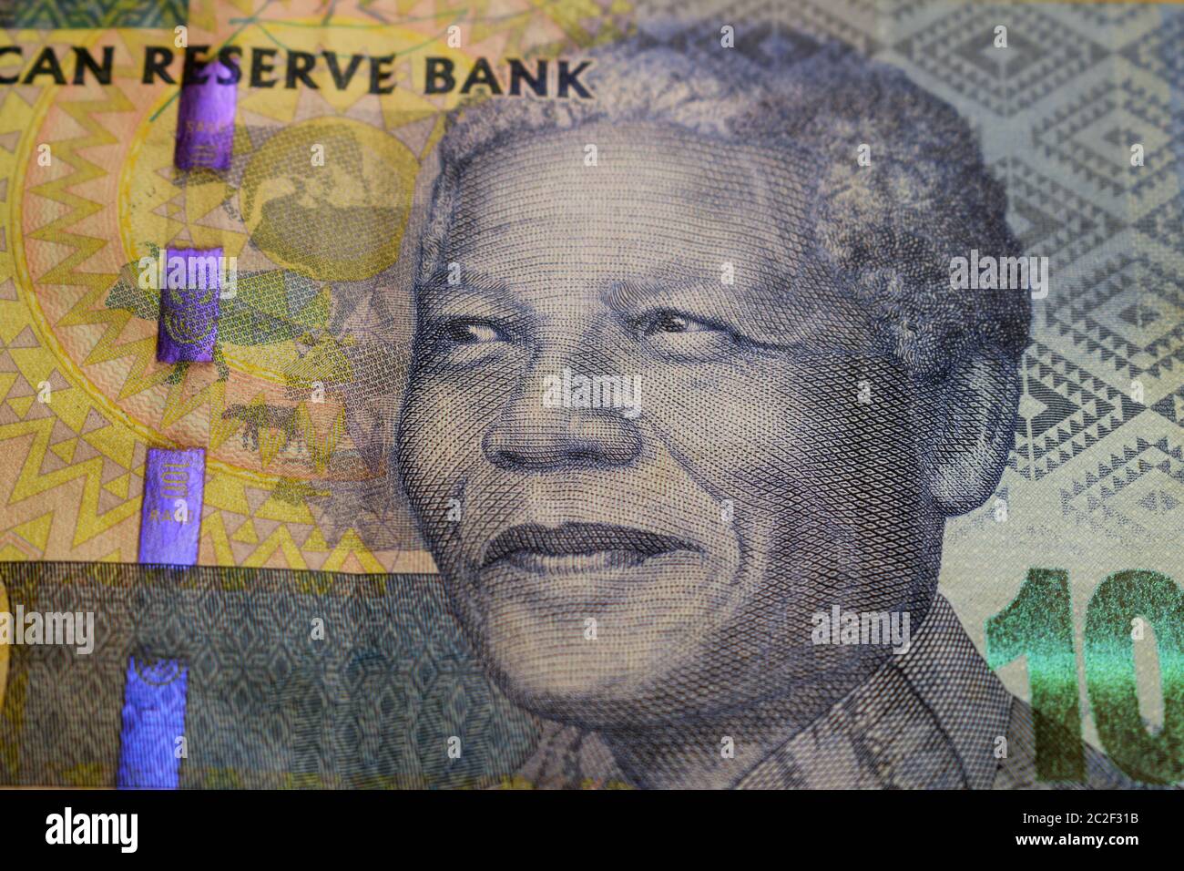 Ritratto di Nelson Mandela sulle banconote sudafricane Foto Stock