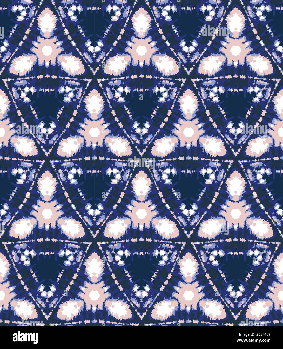 Shibori cravatta blu colore triangolo diamante sfondo. Senza cuciture motivo indaco corallo sbiancato resistere sfondo. Batik in dip irregolare di stile giapponese tinto Illustrazione Vettoriale