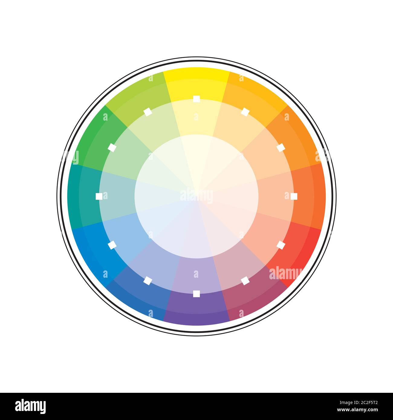 Polychrome Multicolor Rainbow spettrale cerchio di 12 segmenti. L'armonica spettrale colorata tavolozza di pittore. Foto Stock