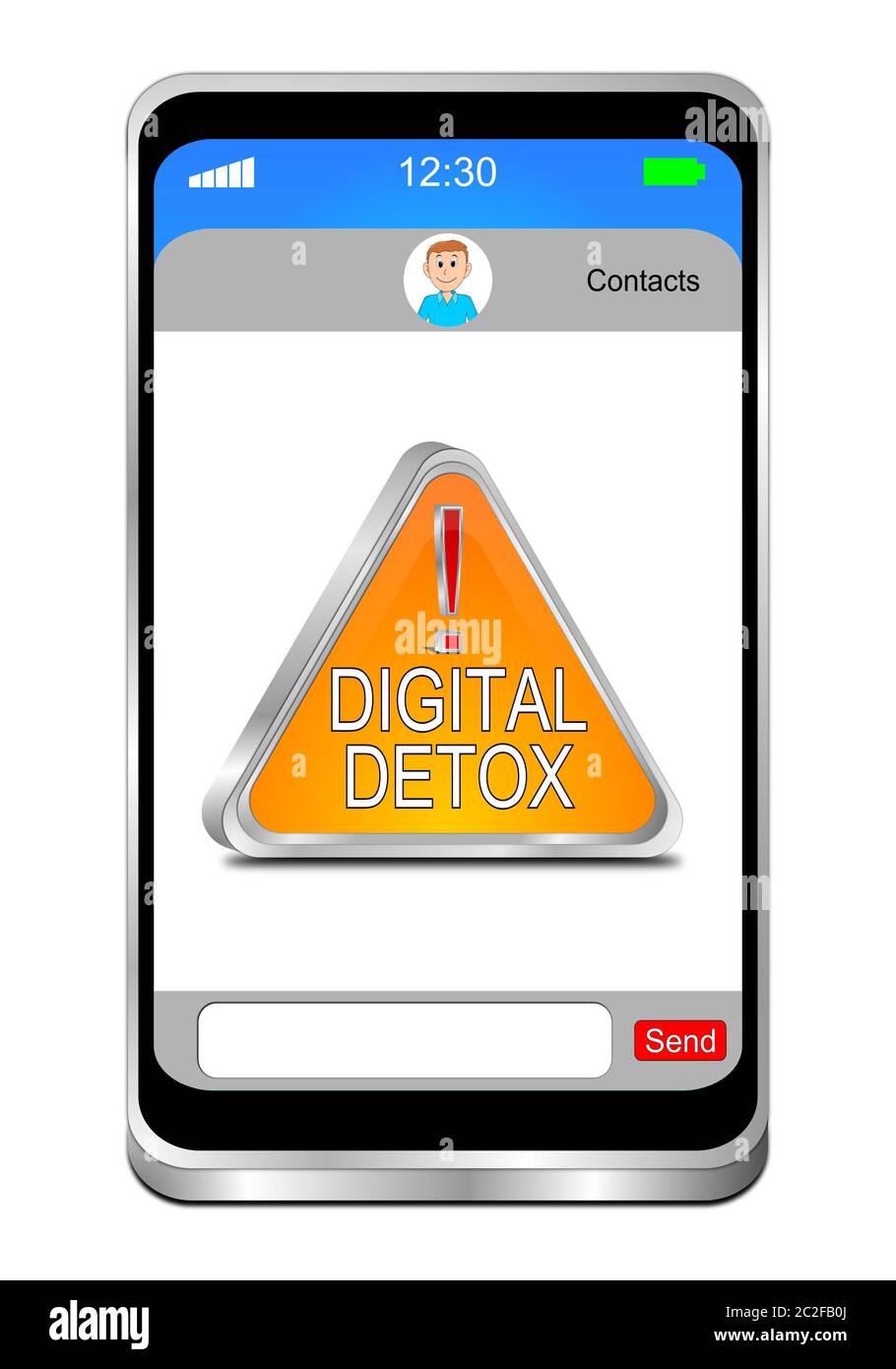 Smartphone moderno con Digital Detox - Social Media Sign su desktop bianco - illustrazione 3D Foto Stock