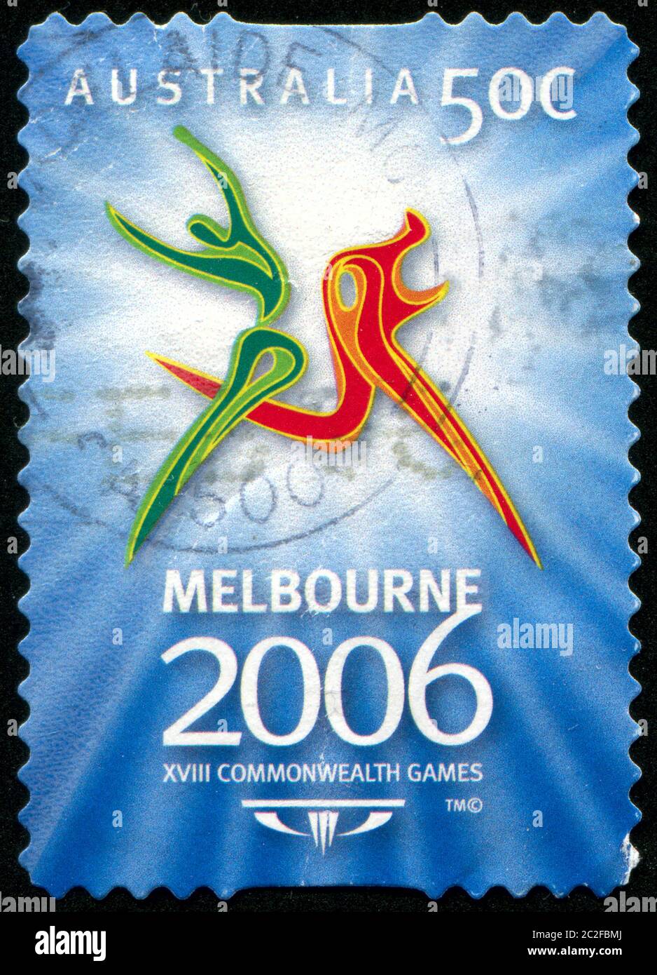 AUSTRALIA - CIRCA 2006: Francobollo stampato dall'Australia, mostra emblema del Commonwealth Games 2006, Melbourne, circa 2006 Foto Stock