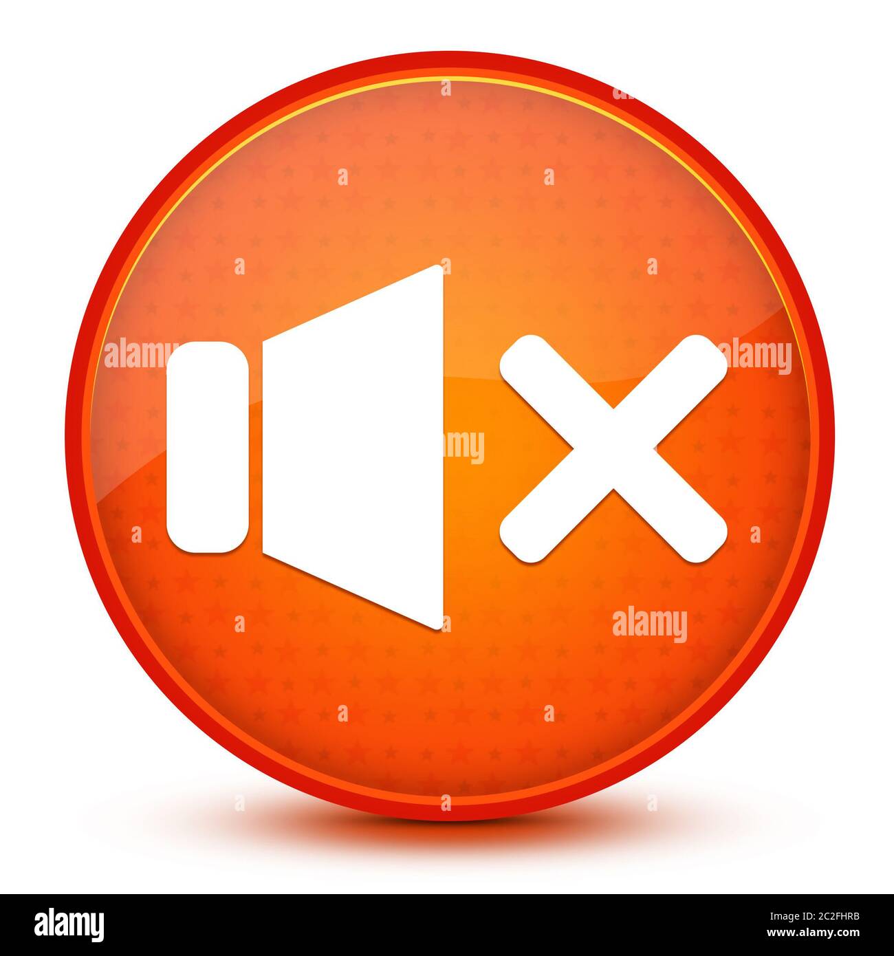 Icona di esclusione audio isolata su una stella lucida pulsante rotondo arancione illustrazione astratta Foto Stock