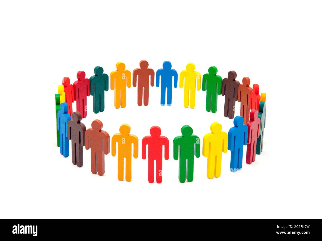 Cerchio di persone colorate su sfondo bianco Foto Stock