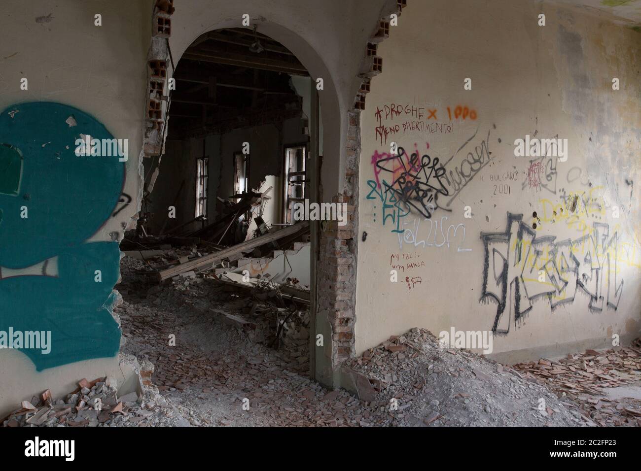 Poveglia, Venezia, Italia. Sabato 07 2015 Febbraio l'isola si trova nella laguna di Venezia. Questa isola era un ex sanatorio, che è in rovina Foto Stock