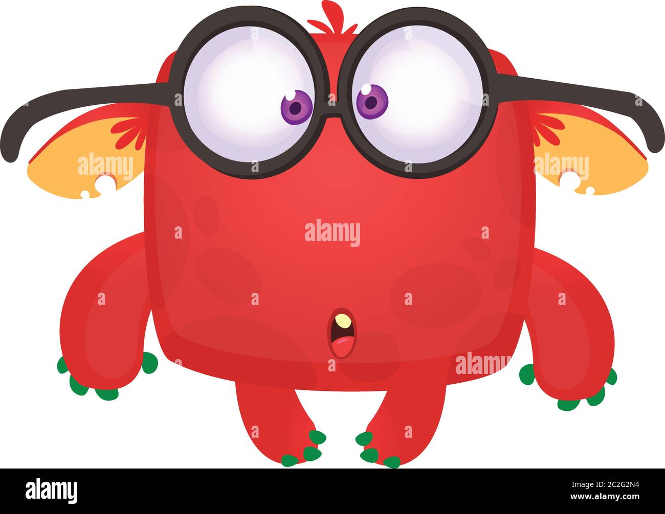 Mostro di cartone animato divertente con occhiali. Illustrazione vettoriale Illustrazione Vettoriale