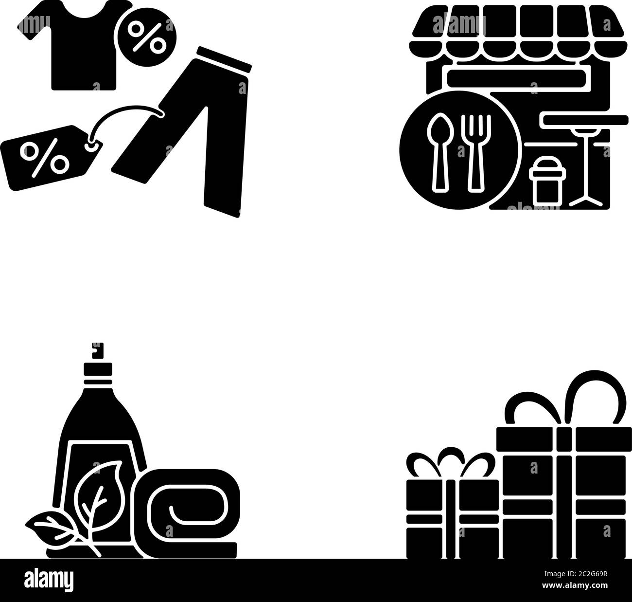 Prodotti supermercato glifo nero icone set su spazio bianco Illustrazione Vettoriale