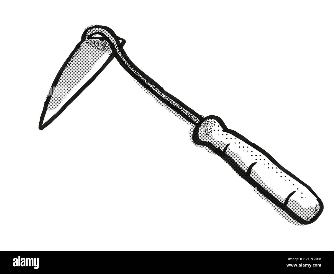 Rétro in stile cartoon il disegno di una mano weeder , un giardino o un utensile da giardinaggio attrezzature isolato su sfondo bianco fatto in bianco e nero Foto Stock
