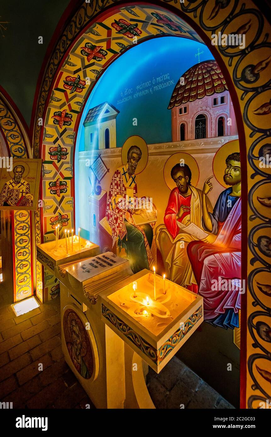 L'interno del Santuario Nazionale di San Photios è raffigurato, il 11 aprile 2015, a St. Augustine, Florida. Foto Stock