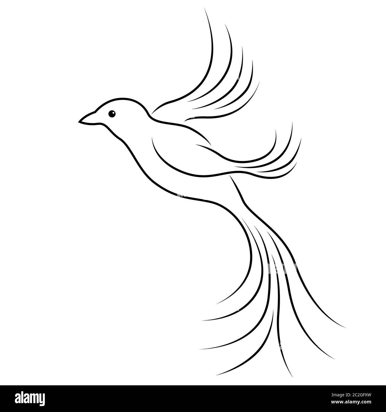 Silhouette astratta di un bellissimo uccello volante, profilo nero isolato su sfondo bianco Illustrazione Vettoriale