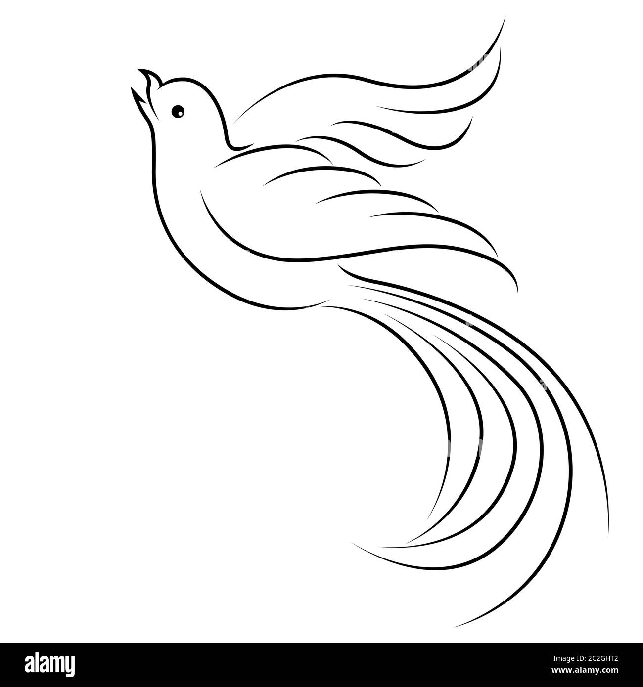 Contorno nero di uccello volante, illustrazione isolata sullo sfondo bianco Illustrazione Vettoriale
